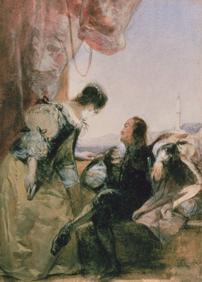 Ein Kavalier und seine Dame auf einer Terrasse, Genua von Richard Parkes Bonington