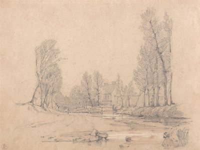 Ein bewaldeter Bach und ein Bauernhaus in der Normandie von Richard Parkes Bonington