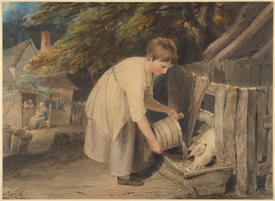 Mädchen beim Füttern von Schweinen von Richard Westall