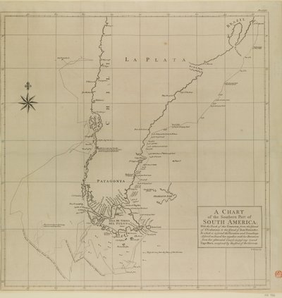 Eine Karte des südlichen Teils von Südamerika mit der Route der Centurion von Richard William Seale