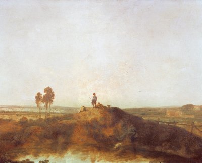 Ein Teich mit Figuren auf einem Hügel von Richard Wilson