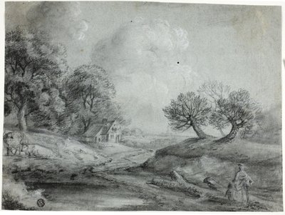 Landschaft mit Frau und Kühen von Richard Wilson