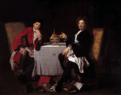 Zwei Epikureer Zwei Philosophen sprechen an einem Tisch. Gemälde zugeschrieben Robert Tournieres (1668-1752) 18. Jahrhundert Caen, Musée des Beaux Arts von Robert (attr. to) Tournieres