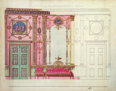 Teil des Salons, Northumberland House, London; Entwurf für die Endwand von Robert Adam
