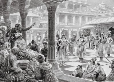 Akbar spielt Dame mit lebenden Figuren in Fatehpur Sikri von Robert Ambrose Dudley