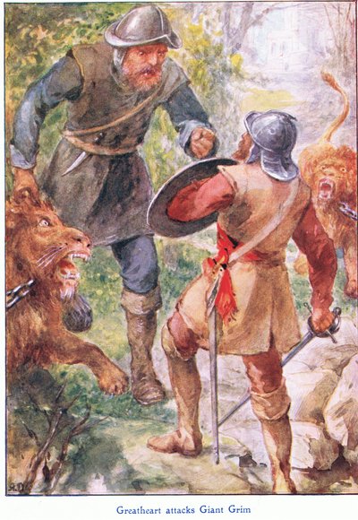 Großherz greift Riesen Grim an, aus The Pilgrims Progress, veröffentlicht von John F Shaw & Co, um 1900 von Robert Ambrose Dudley