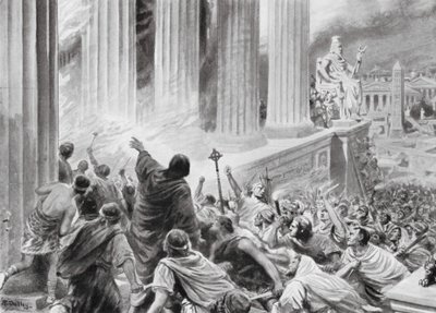 Die Verbrennung der Bibliothek von Alexandria, 391 n. Chr. (Lithografie) von Robert Ambrose Dudley