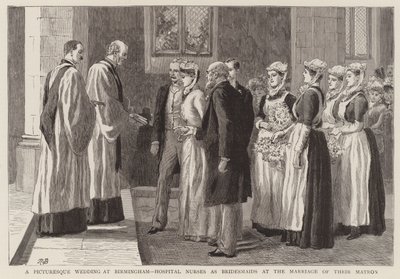 Eine malerische Hochzeit in Birmingham, Krankenhauskrankenschwestern als Brautjungfern bei der Hochzeit ihrer Oberschwester von Robert Barnes
