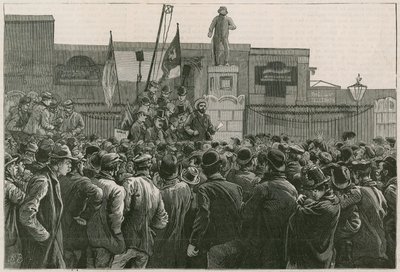Der große Streik der Hafenarbeiter im East End: Mr. John Burns spricht zu den streikenden Männern an den Toren der East und West India Docks von Robert Barnes