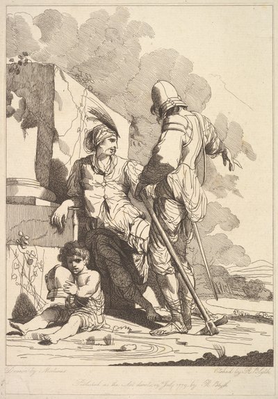Zwei Soldaten und ein Kind, das einen Helm hält von Robert Blyth