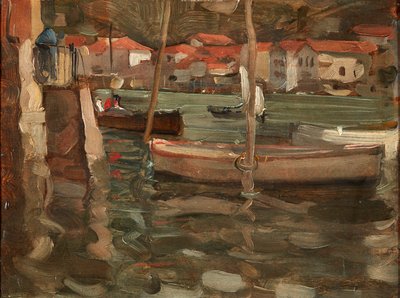 Ruderboote an einem Hafenkai, Concarneau von Robert Brough