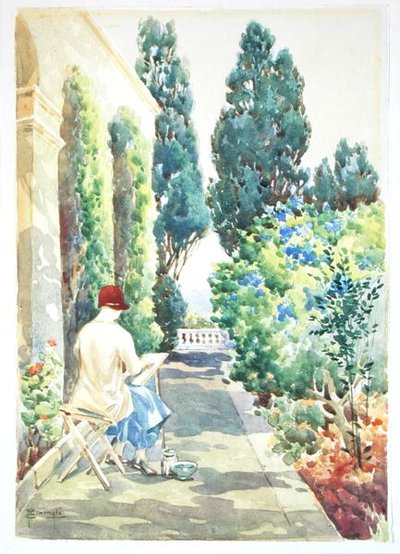 Cicely Nops malt in einem Garten von Robert Caruana Dingli