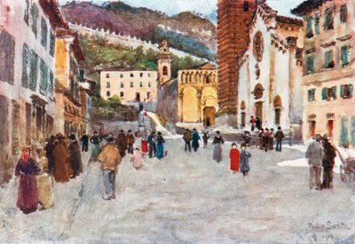 Die Piazza, Pietra Santa, nahe Viareggio (Farblithografie) von Robert Charles Goff
