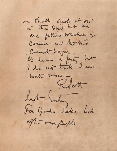 Die letzte Seite von Captain Scotts Tagebuch, 1912 1935 von Robert Falcon Scott