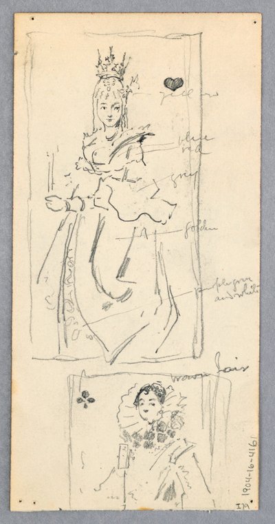 Zeichnung, Straßenszene, Italien (recto); Zwei gerahmte Ansichten von Frauen auf Spielkarten (verso), 1882 von Robert Frederick Blum