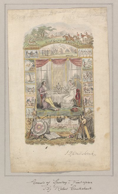 Entwurf für das Frontispiz der Annals of Sporting and Fancy Gazette, Band 1 von Robert Isaac Cruikshank