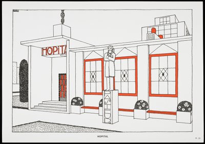 Krankenhaus, aus Une Cite Moderne, Dessins de Rob Mallet-Stevens Architecte, 1987 von Robert Mallet Stevens