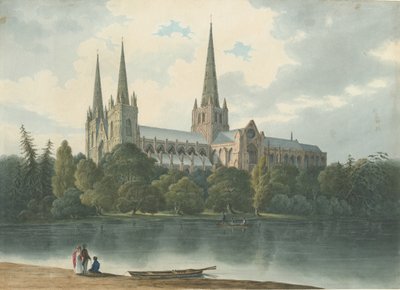 Lichfield Cathedral - Südwestansicht: Aquarellmalerei, Jul 1824 von Robert Noyes