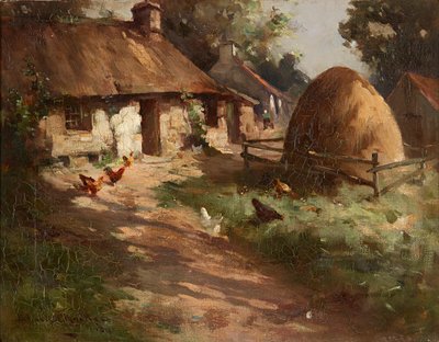 Hühner bei einem Heuhaufen von Robert Russell MacNee