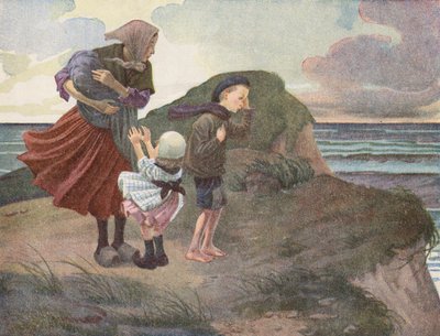 Eine Fischerfamilie wartet ängstlich auf seine Rückkehr vor dem Sturm von Robert Salles