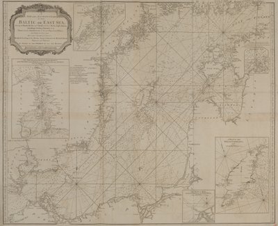Eine neue und genaue Karte der Ostsee oder des Baltischen Meeres, die Inseln, Felsen und Untiefen mit ihren Markierungen, Leuchttürmen, Tiefen und Fahrwassern zeigend von Robert Sayer