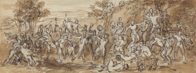 Figurenstudie einer Bacchanalia-Feier in einer bewaldeten Landschaft von Robert Smirke
