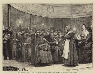 Unser Londoner Arme, ein Tee für siebenhundert Landstreicher und Bettler in der Moorgate Street Hall von Robert Walker Macbeth