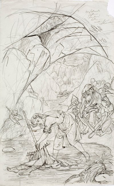Lemminkäinens Mutter in Tuonela, Skizze für eine Kalevala-Serie von Robert Wilhelm Ekman