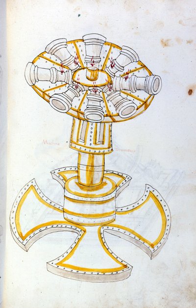 Kunst des Krieges: Studie über militärische Maschinen. Drehkanone, Illustration aus 