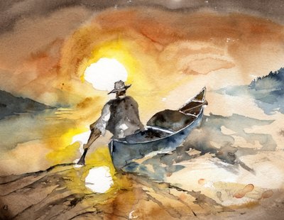 Mann paddelt im Sonnenuntergang von RodMacIver