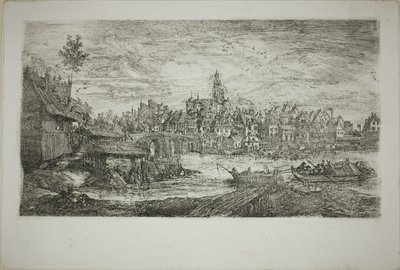 Stadt mit Steinbrücke von Rodolphe Bresdin