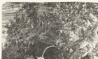 Männer und Hund mit Junge bei einem Fass (Scène orientale) von Rodolphe Bresdin