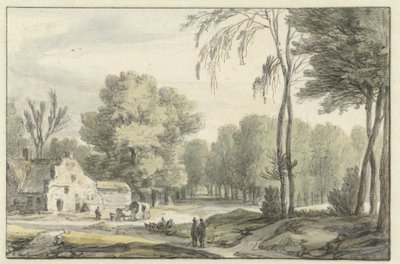 Landschaft mit einem Reisewagen vor einem Bauernhof von Roelant Roghman