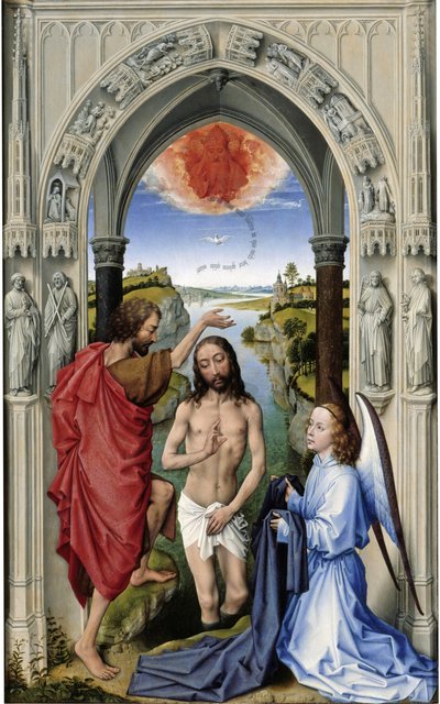 Die Taufe Christi, Der Altar des Heiligen Johannes, Mitteltafel, ca. 1455 von Rogier van der Weyden