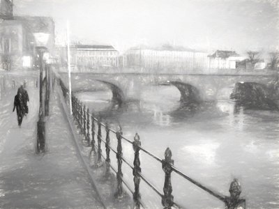 Nebliger Stadtfluss-Spaziergang von Roland Sköldblom