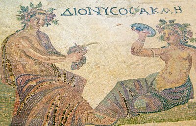 Dionysos berät die Nymphe Akme, Haus des Dionysos, Paphos, Zypern (Mosaik) von Roman