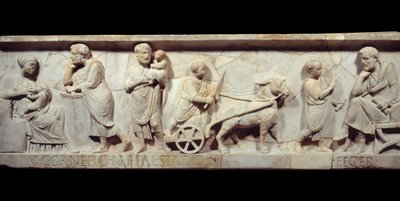 Fragment des Sarkophags von Marcus Cornelius Statius um 150 n. Chr. - Antikes Rom: Gesicht eines römischen Sarkophags von Roman