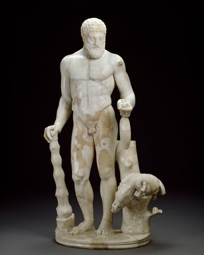 Marmor-Statuette von Herkules und dem erymanthischen Eber (Marmor) von Roman