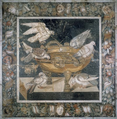 Mosaik aus Pompeji mit einer Gruppe von Tauben auf dem Rand eines Labrum von Roman