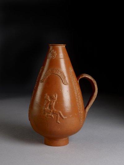 Piriformer Krug mit Dekoration eines Leoparden oder Geparden, der einen Sträfling angreift, betrunkener Pan vergewaltigt eine Mänade von Roman