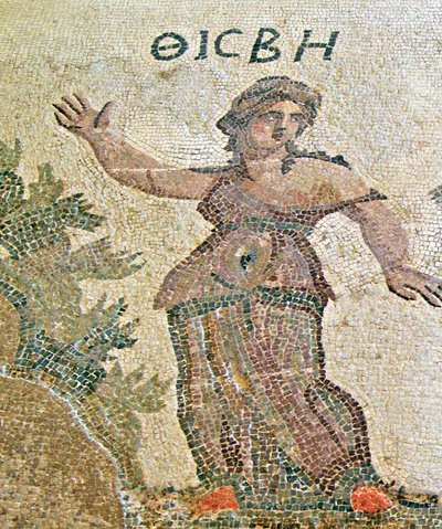Pyramus und Thisbe, Detail von Thisbe, Haus des Dionysos, Paphos, Zypern von Roman