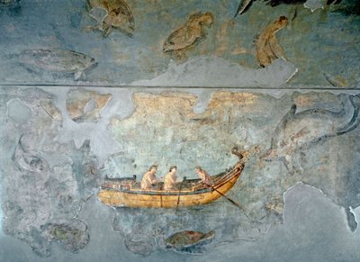 Römische Kunst: Fischer auf einem Boot Fresko aus einem Haus in der Nähe eines Flusshafens von Rom. 131 n. Chr. Rom, Museo Nazionale Romano (o delle Terme) von Roman