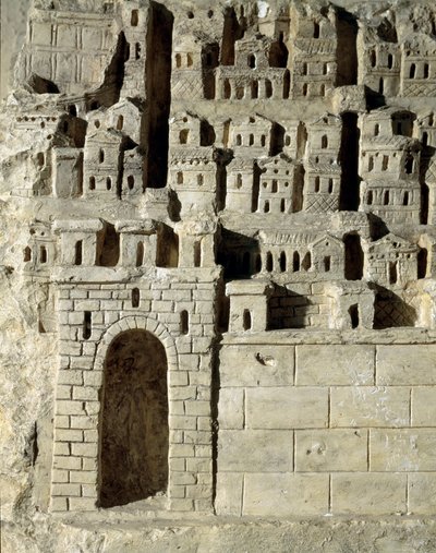 Römische Kunst: Flachrelief, das eine Stadt darstellt. 2. Jahrhundert n. Chr. von Roman