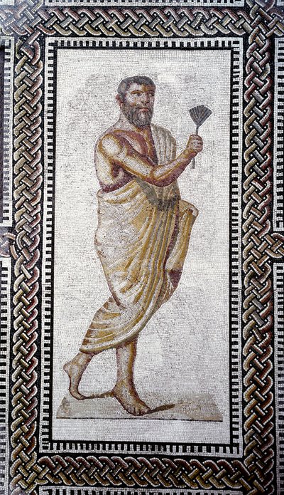 Römische Kunst: Mann mit Dach. Bodenmosaik aus den Caracalla-Thermen von Roman