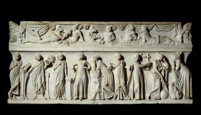 Sarkophag der Musen: Darstellung der Musen, Göttinnen der Künste und Briefe von Roman