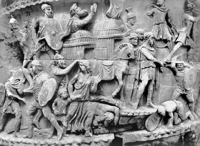 Der Kaiser kommt in ein Dorf, während es geplündert wird (Detail) von Roman