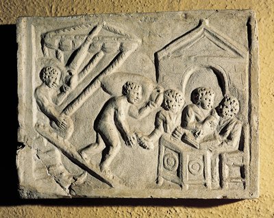 Entladen von Fracht und Hafeninspektionen, Basrelief, Römische Zivilisation von Roman