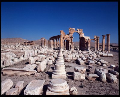 Ansicht der großen Kolonnade und des monumentalen Bogens (frühes 3. Jahrhundert n. Chr.) von Roman