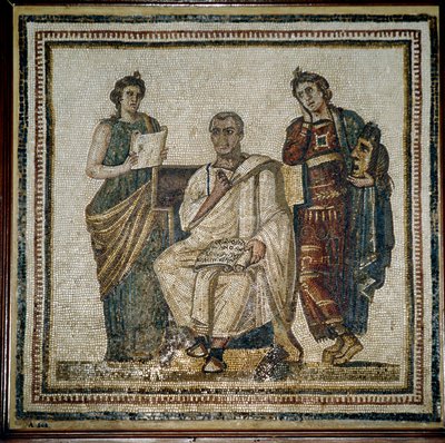 Vergil (Virgilio) und zwei Musen (Clio und Melpomene) - Anfang 3. Jahrhundert von Roman