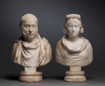 Porträtbüste eines aristokratischen Mannes und Porträtbüste einer aristokratischen Frau, 280-290 von Roman Imperial Period